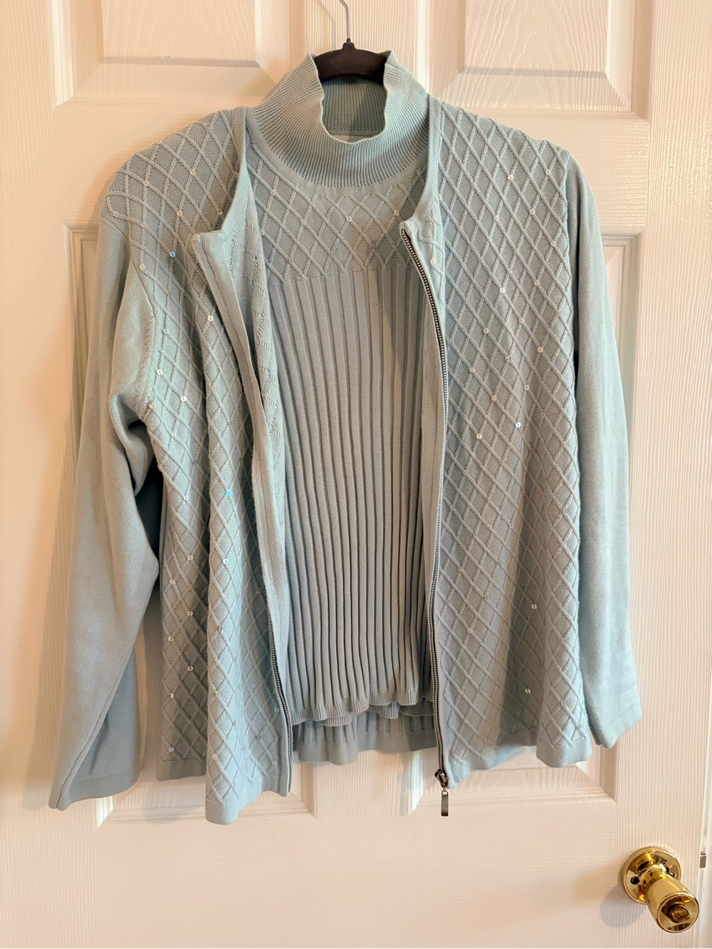 Dress Barn Light Blue Turtleneck Sweater and Zip Cardigan Set